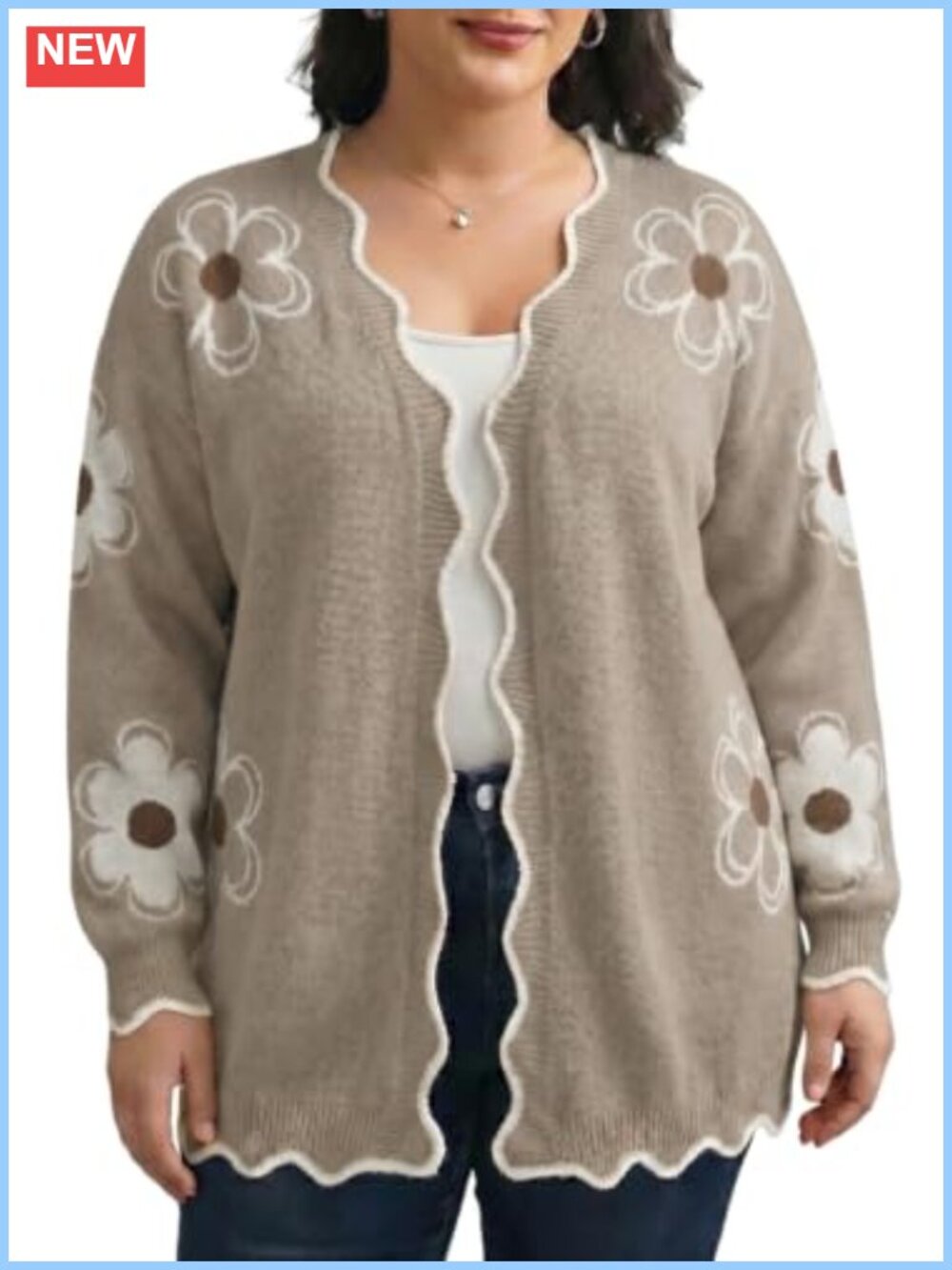 Plus Size Long Sleeve V Neck Open Front Cardigan Knit Sweater